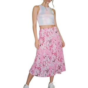 ​💖 Vintage 90s Y2K Pink Floral Flowy Midi Skirt 🌸 Grunge Fairycore Cottagecore